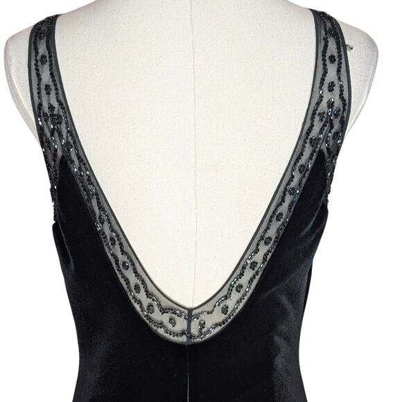 RIMINI Black Velvet Sequin Beaded Lace Trim Sleeveless Maxi Evening Dress Size 2 - Picture 6 of 7